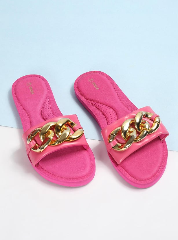 Women Chunky Chain-Detailed Flat Sandals