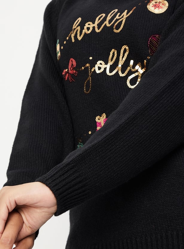 Girls Embellished Full Sleeves Sweater