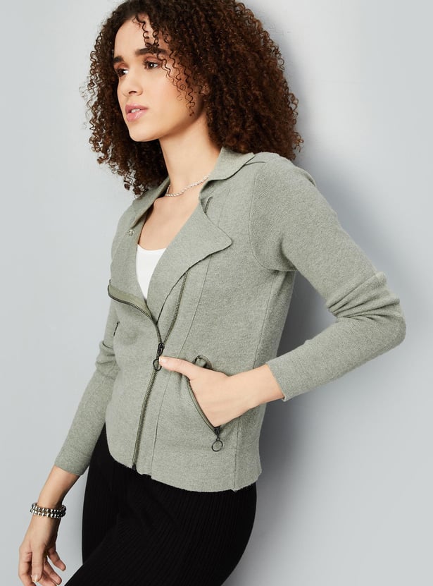 Women Solid Zip Through Jacket