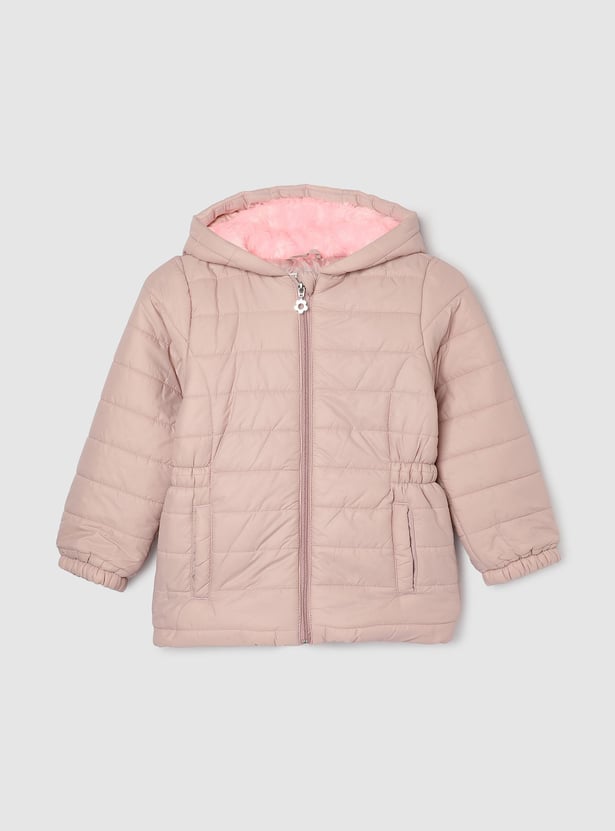 Girls Solid Quilted Hooded Jacket