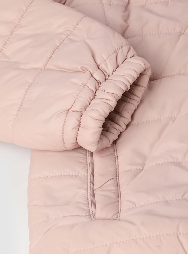 Girls Solid Quilted Hooded Jacket