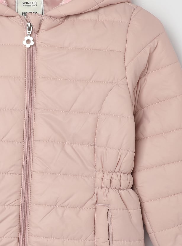 Girls Solid Quilted Hooded Jacket