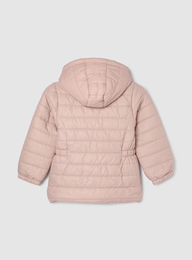 Girls Solid Quilted Hooded Jacket