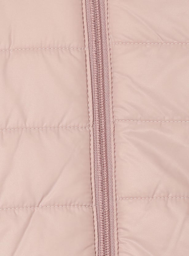 Girls Solid Quilted Hooded Jacket