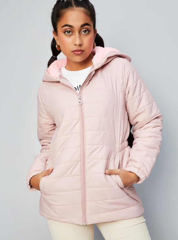 Girls Solid Puffer Jacket