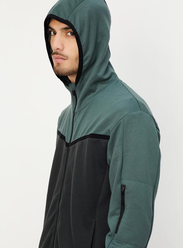 Men Colourblock Hooded Sweatshirt