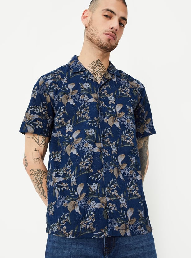 Men Tropical Print Slim Fit Resort Shirt