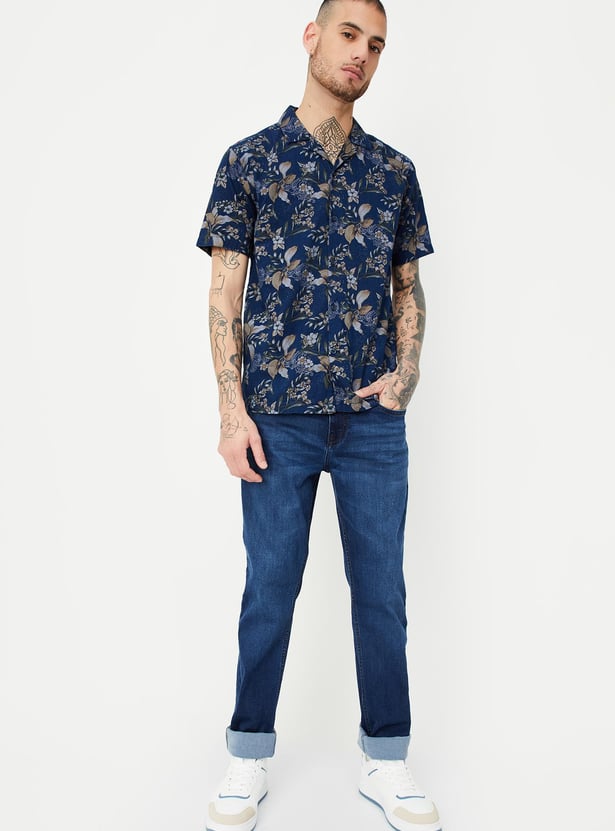 Men Tropical Print Slim Fit Resort Shirt