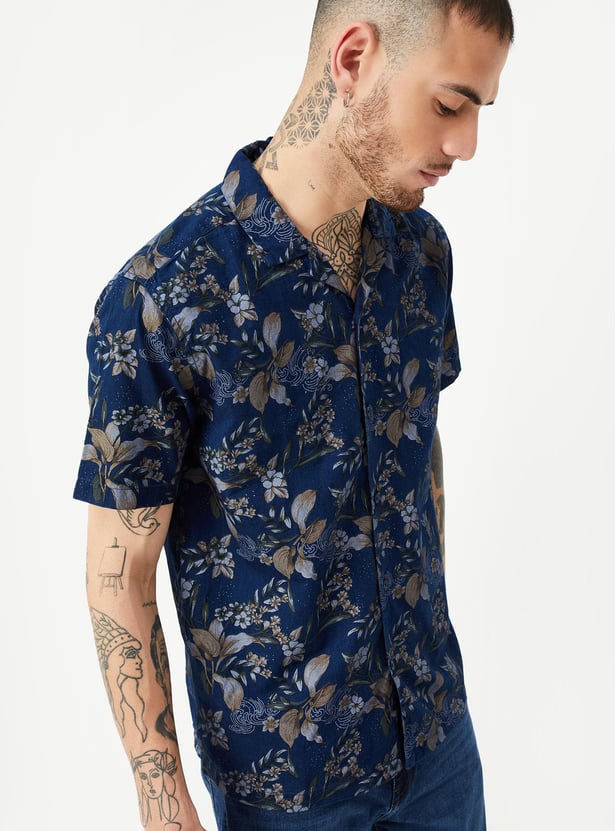 Men Tropical Print Slim Fit Resort Shirt