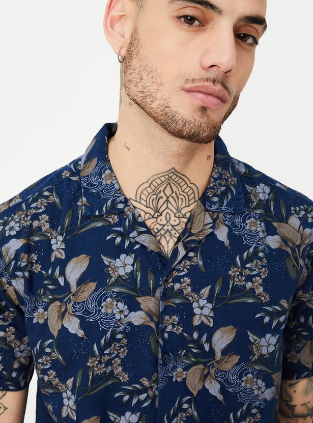 Men Tropical Print Slim Fit Resort Shirt