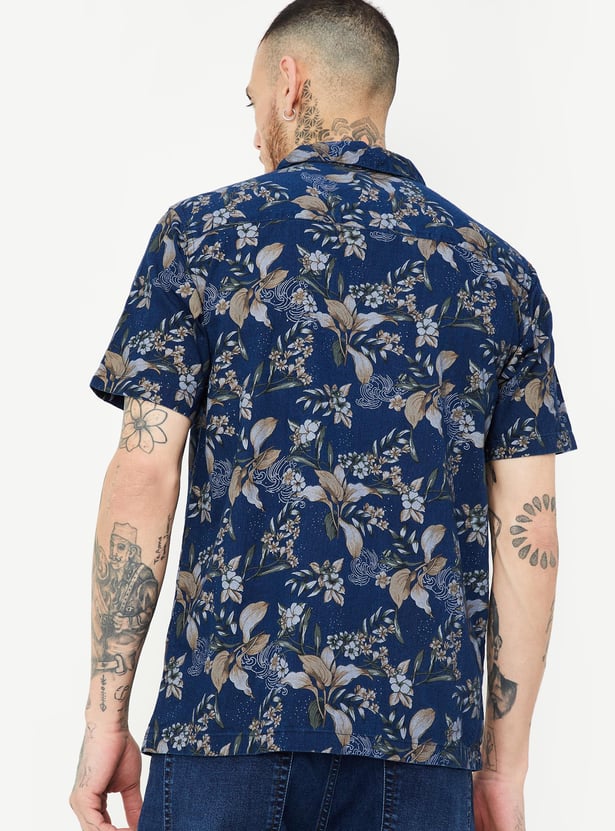 Men Tropical Print Slim Fit Resort Shirt