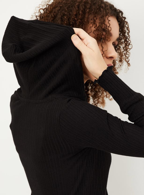 【yo BIOTOP】Knit hoodie dress ブラック BIOTOP(ビオトープ) / 【yo BIOTOP】Knit hoodie dress (ワンピース