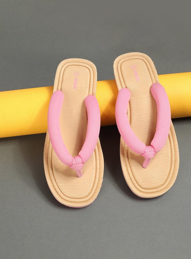 Women Colourblocked V-Strap Slippers