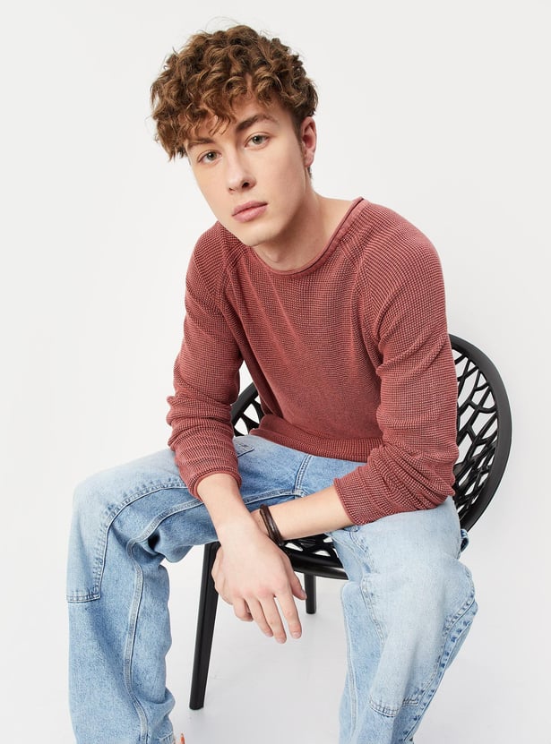 Men Knitted Raglan Sleeves Sweater