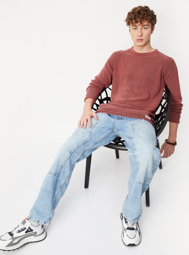 Men Knitted Raglan Sleeves Sweater
