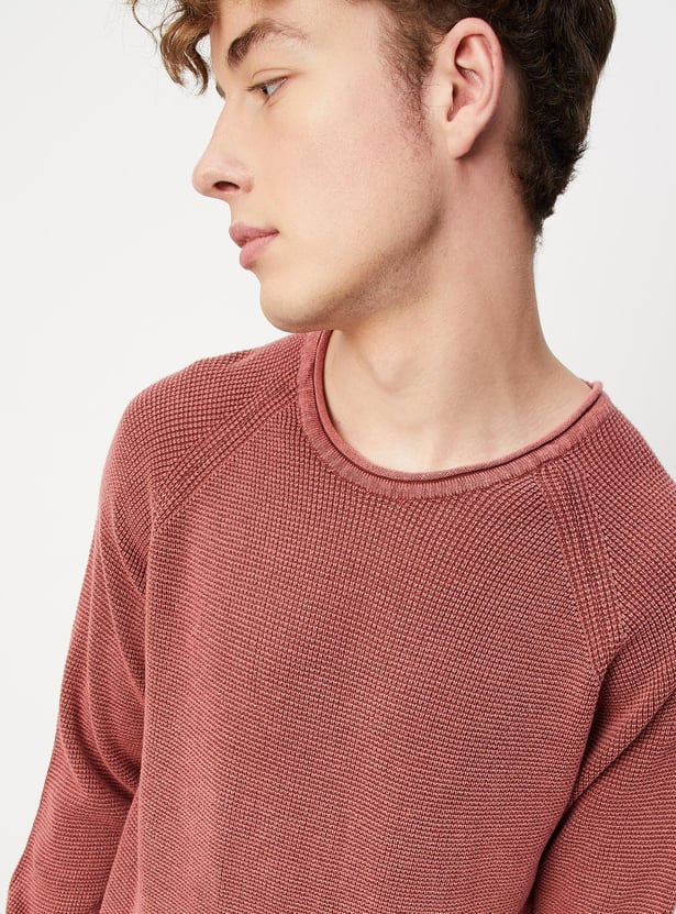 Men Knitted Raglan Sleeves Sweater