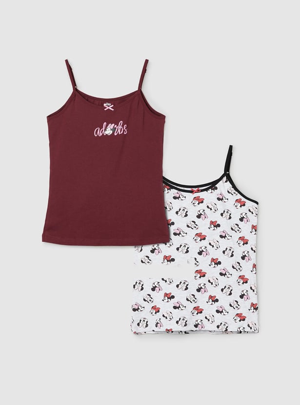 Girls Minnie Mouse Print Camisoles - Pack of 2