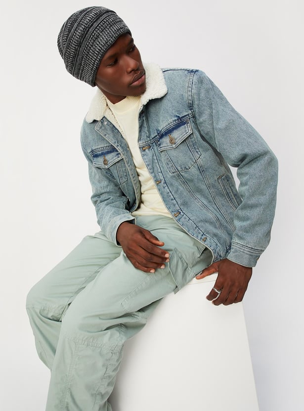 Men Solid Full Sleeves Denim Jacket