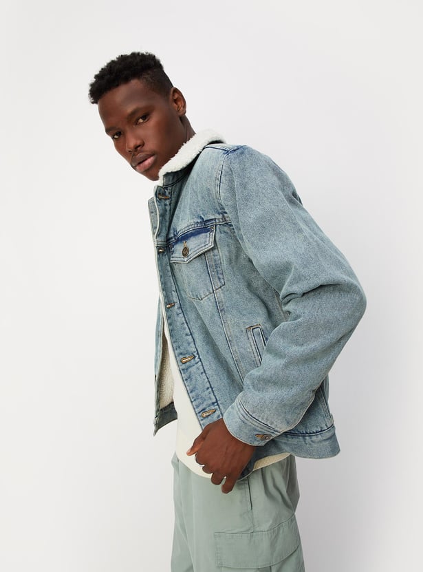 Men Solid Full Sleeves Denim Jacket