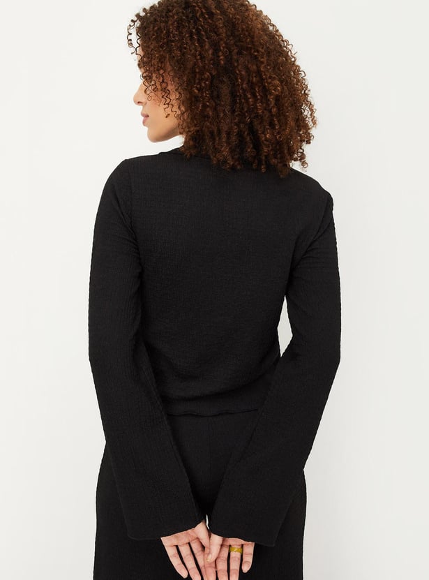 Women Knit Collared Crop Top