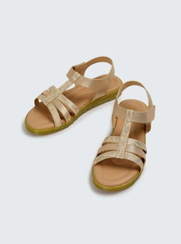 Girls Croc Embossed Ankle Strap Sandals