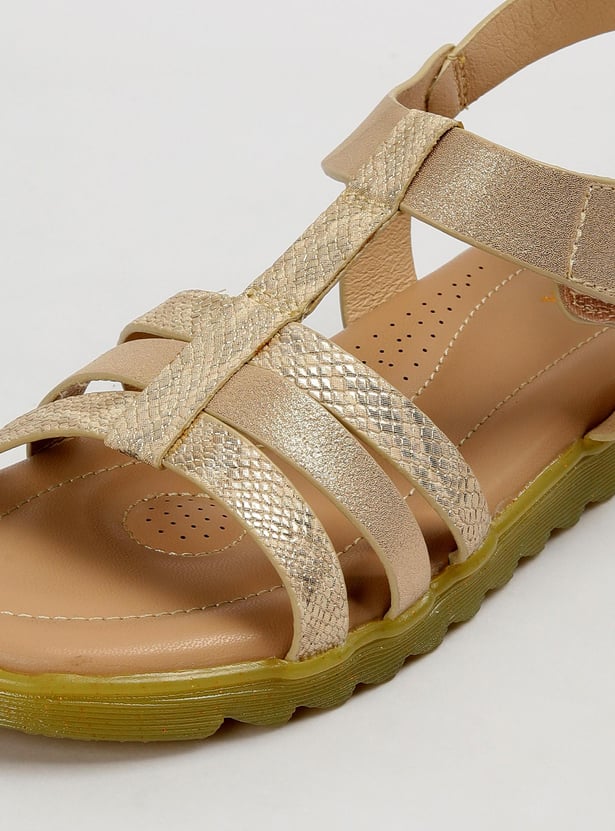 Girls Croc Embossed Ankle Strap Sandals