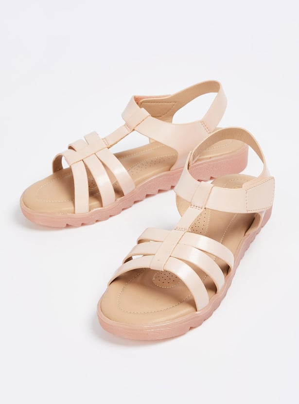 Girls Solid Ankle Strap Sandals