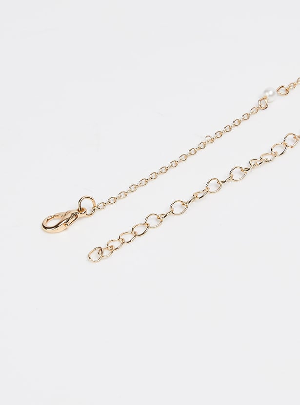 Women Pearl Embellished Lariat Station Necklace