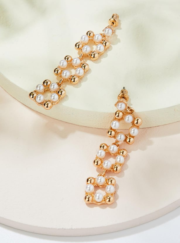 Women Pearl Embellished Dangle Earrings