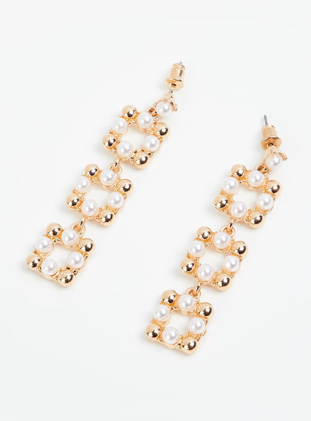 Women Pearl Embellished Dangle Earrings