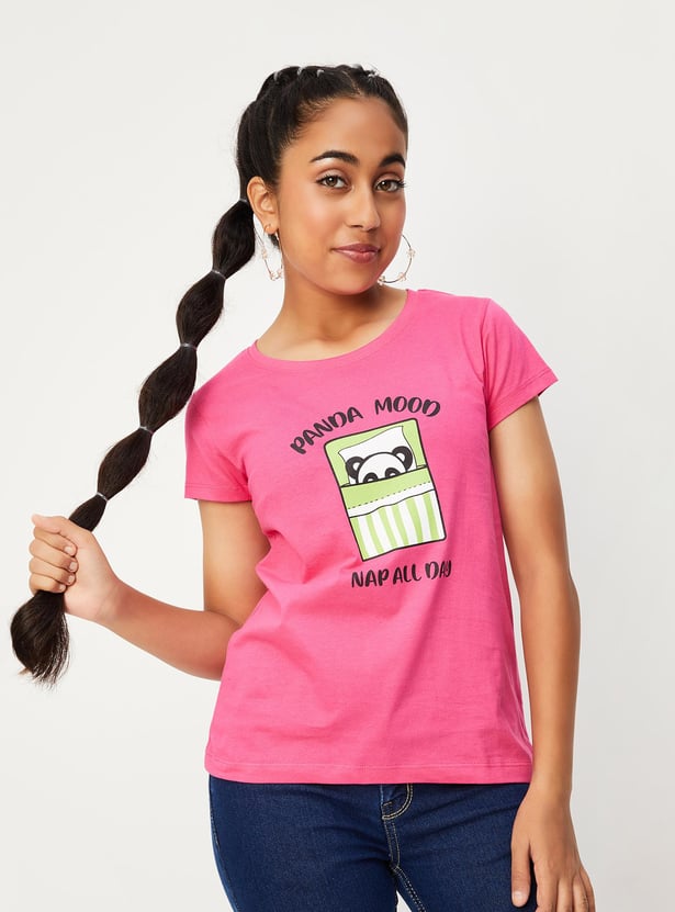 Girls Graphic Printed Pure Cotton T-shirt
