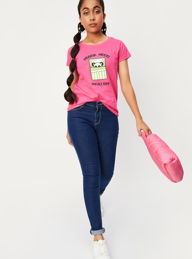 Girls Graphic Printed Pure Cotton T-shirt