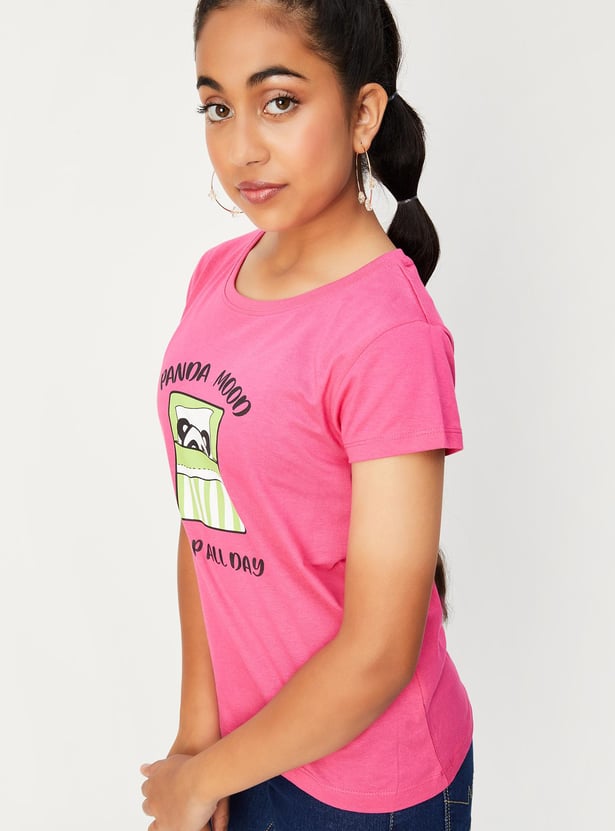 Girls Graphic Printed Pure Cotton T-shirt