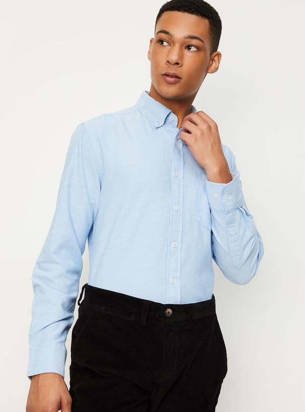 Buy Men Slim Fit Solid Smart Casual Shirt Online at just R…