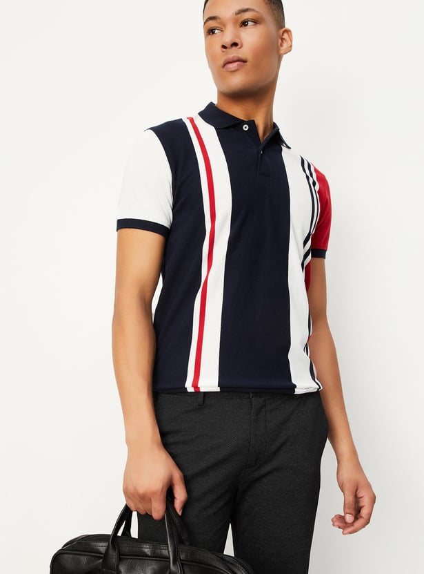 Men Striped Slim Fit Polo T-shirt