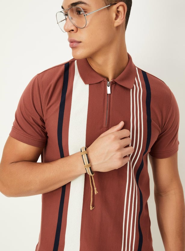 Men Striped Slim Fit Polo T-shirt
