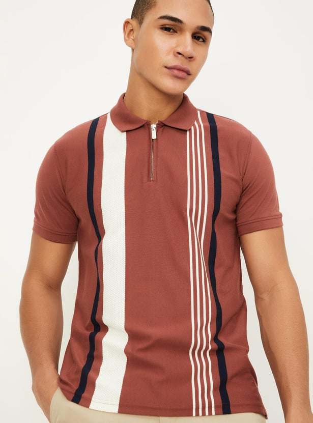 Men Striped Slim Fit Polo T-shirt