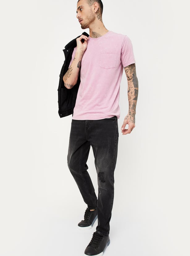 Men Stonewashed Carrot Fit Jeans