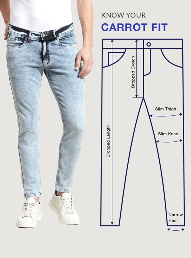 Men Stonewashed Carrot Fit Jeans