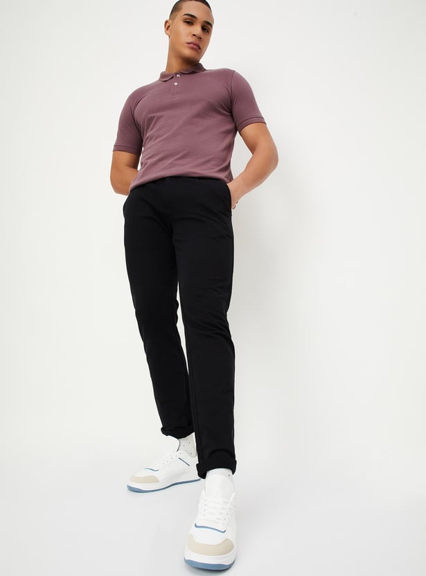 Men Slim Fit Solid Stretch Chinos