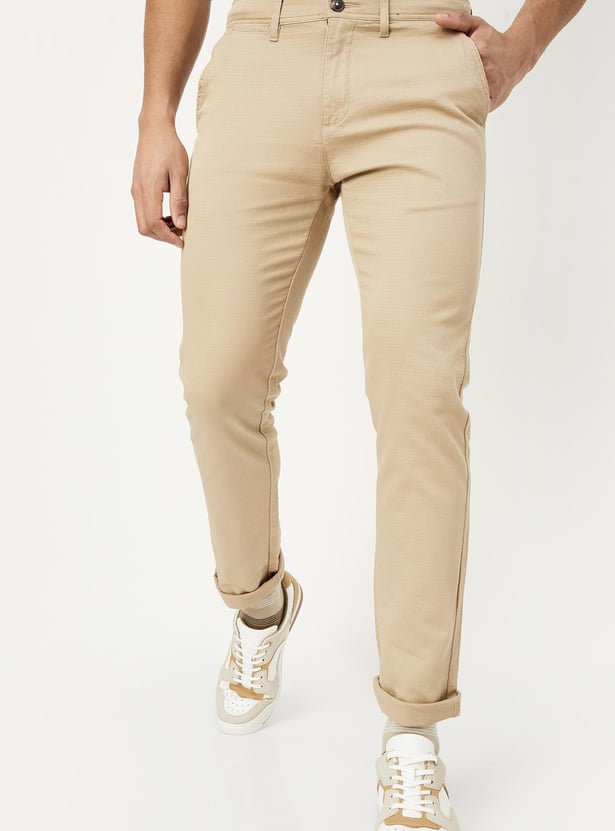 Men Textured Slim Fit Stretch Chinos