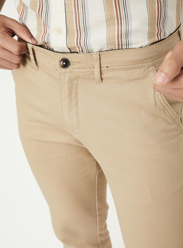 Men Textured Slim Fit Stretch Chinos
