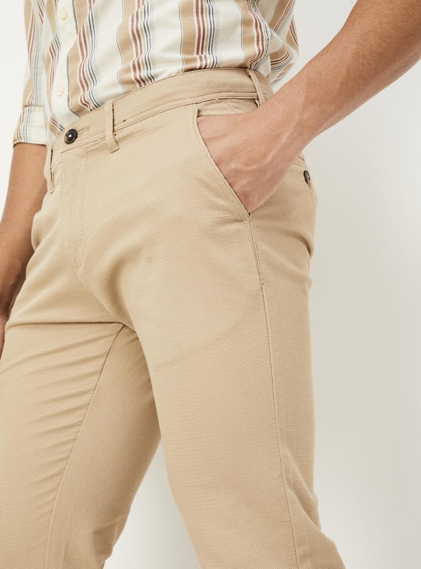 Men Textured Slim Fit Stretch Chinos