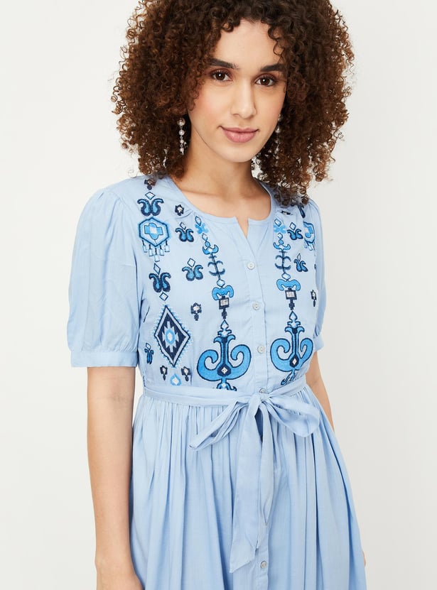 Women Embroidered Midi Boho Dress