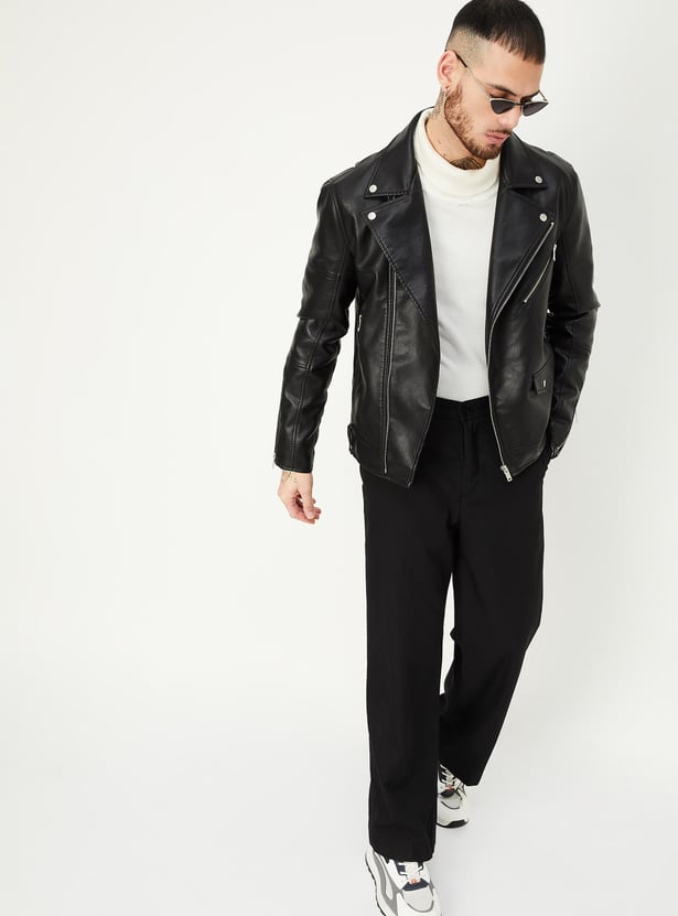 Men Faux Leather Biker Jacket