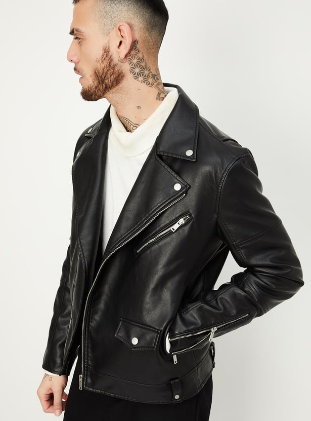 Men Faux Leather Biker Jacket