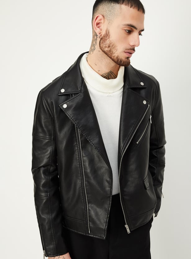 Men Faux Leather Biker Jacket