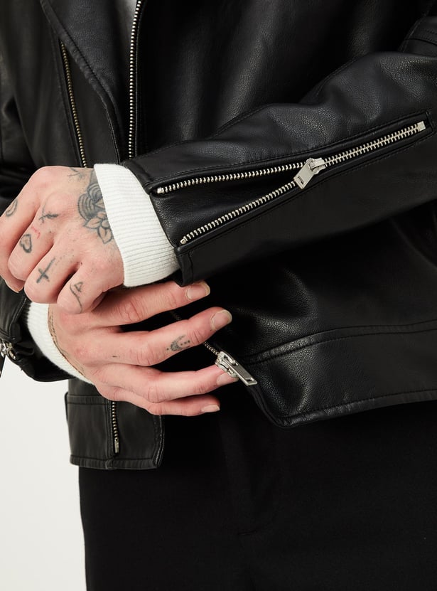 Men Faux Leather Biker Jacket