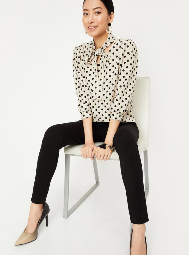 Women Polka Dot Tie-Up Neck Top