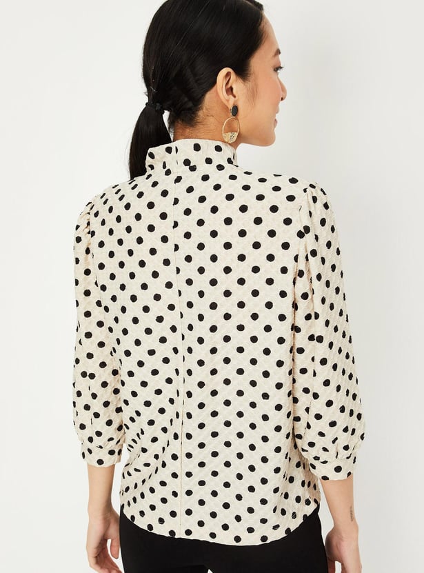 Women Polka Dot Tie-Up Neck Top